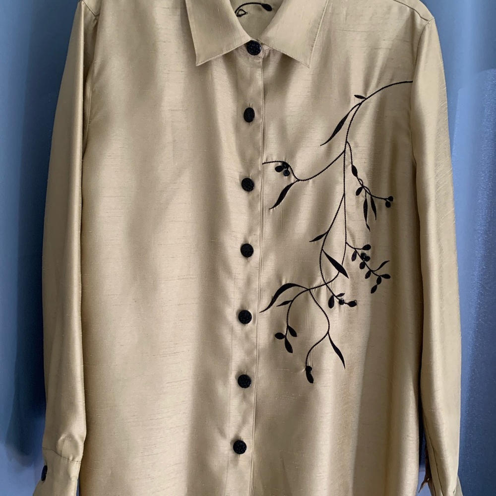 Brownstone Studio Gold Button Down Blouse.